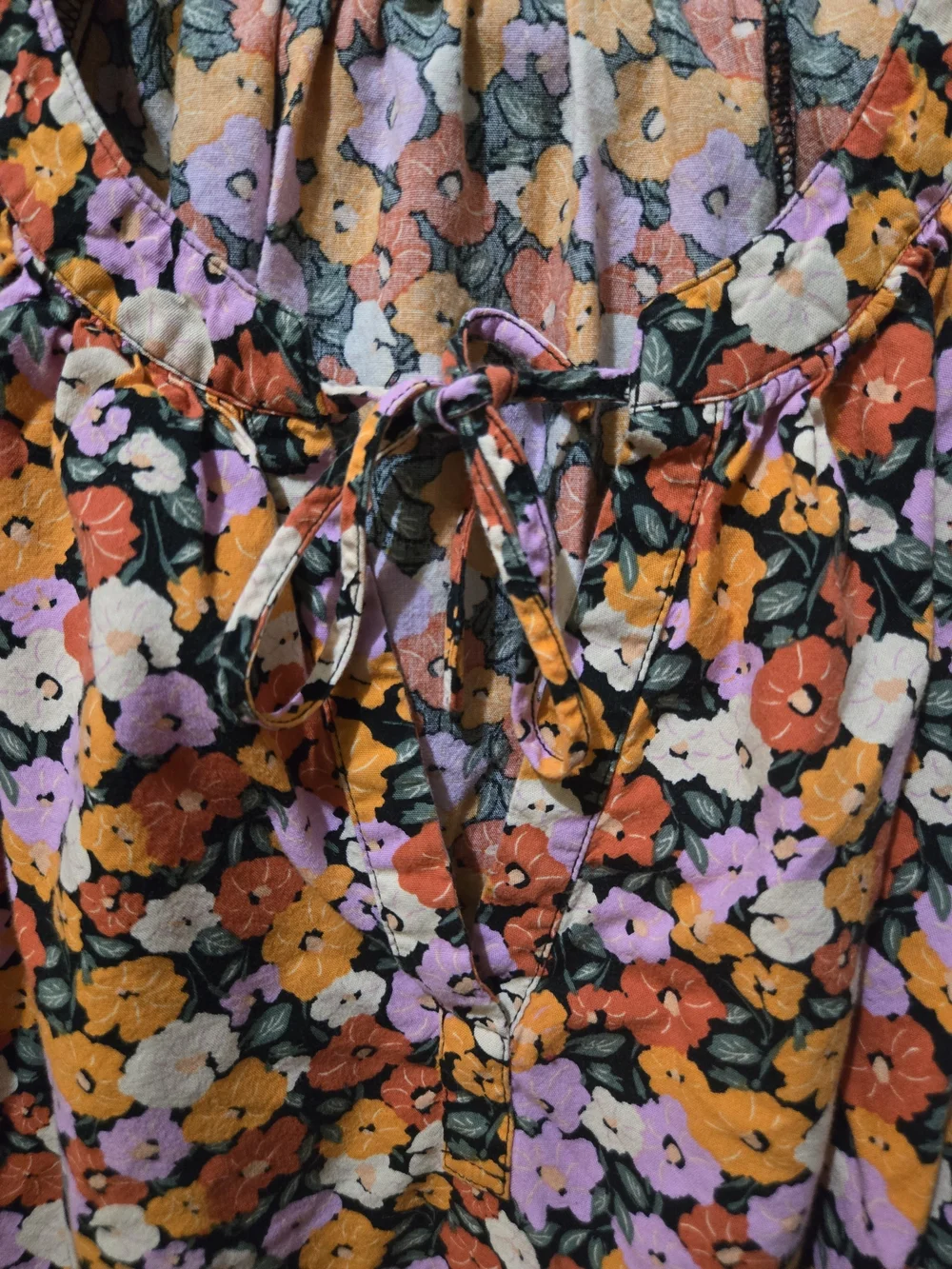 LOFT Petite Floral Peasant Blouse LP Puff Sleeve Tie Neck Cottagecore Boho Top